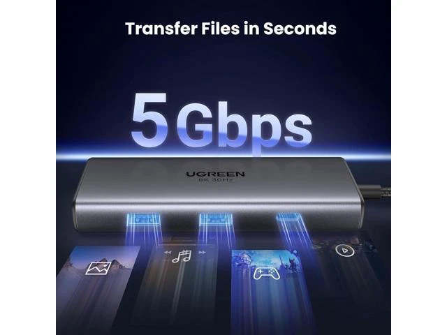 Alt view image 7 of 7 - UGREEN Revodok 206 Docking Station Dual Monitor 6 in 1 USB C Dock Dual HDMI 4K@60Hz Single 8K@30Hz 100W PD 5Gbps USB C and USB A Data Ports USB C Hub for XPS, ThinkPad and More