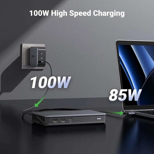 Alt view image 5 of 7 - UGREEN USB C Docking Station with 100W GaN Charger, DisplayLink 9-in-1 4K@60hz Dual Monitor Dock for Mac & Windows with 2 DP & 2 HDMI, 10 Gbps USB C & USB-A, 100W PD, Gigabit Ethernet w/100W Charger