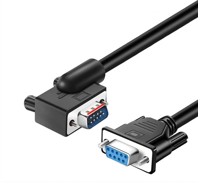 Main image of Pidwaok DB9 Serial RS232 Cable 10ft, 9-Pin Left Angled to Straight Connector for COM Port, Modem, PC (Male Angle to Female Straight, Small Side Up)