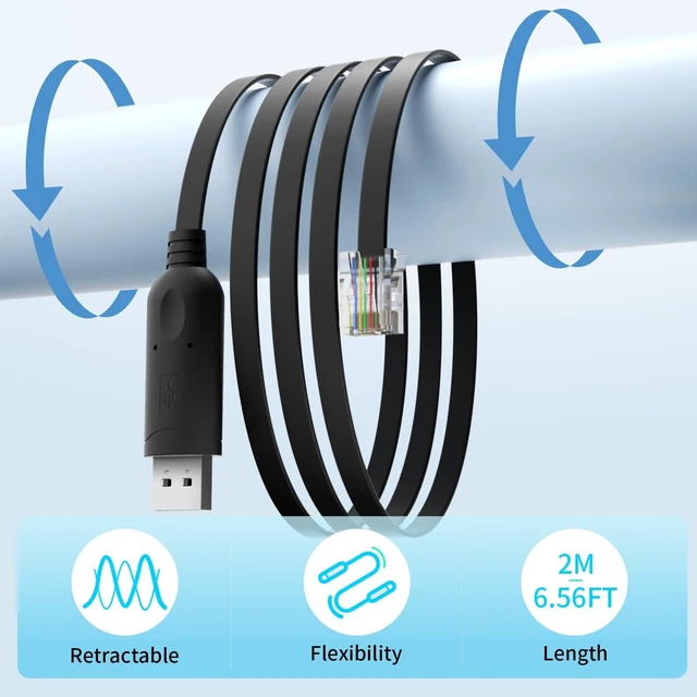 Alt view image 2 of 5 - 6.5ft USB to RJ12 Cable 6P4C RS232 Serial Cable with FTDI-FT232 Chip Adapter Cord for APC PDU UPS 940-0144 940-0144A (2)