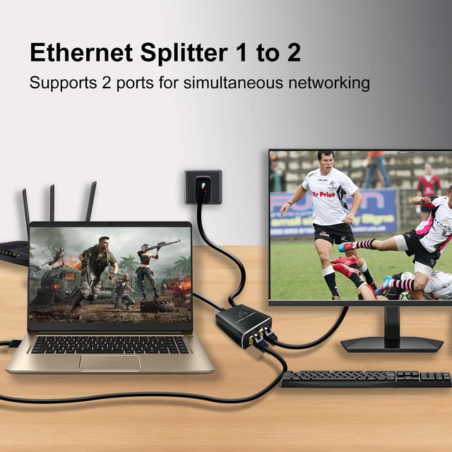 Alt view image 13 of 14 - Gigabit Ethernet Splitter 1 to 2, 1000Mbps Ethernet Splitter High Speed -2 Devices Simultaneously Networking,Either Internet Splitter with USB Power Cable, RJ45 LAN Splitter for Cat 5e/5/6/7/8 Cable