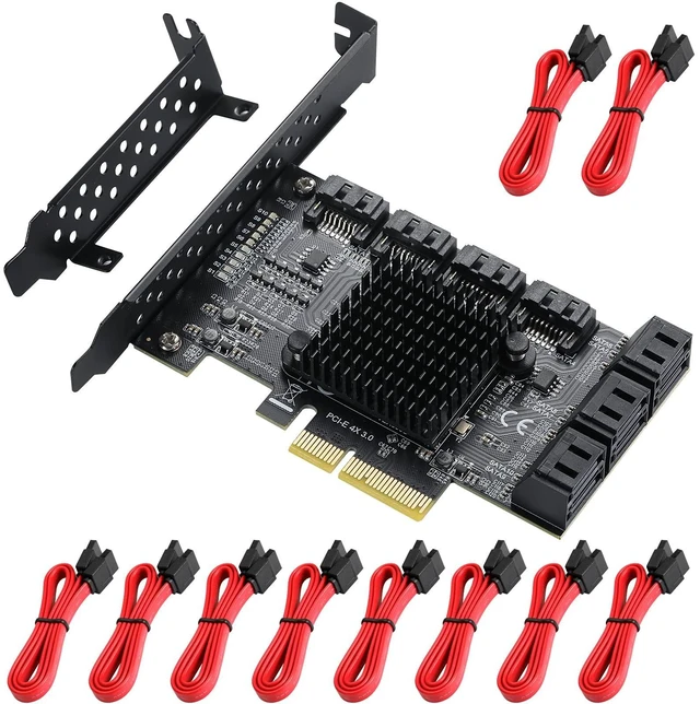 Main image of MZHOU PCIe SATA Controller Card 10 Port with 10 SATA Cables and Low Profile Bracket - 6Gbps SATA 3.0 PCIe Card,Support 10 Port SATA 3.0 Devices.