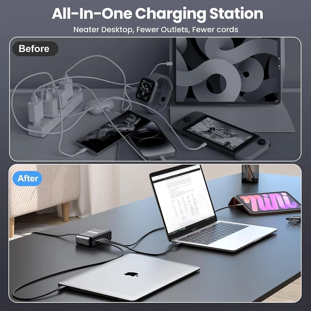 Alt view image 4 of 7 - USB C Charger Block 600W 8 Port GaN Fast Charging Station Hub for Laptop iPad iPhone 17 Pro Max Fast Charger Pixel MacBook Pro/Air Galaxy S25 Steam Deck USB C 140W Adapter for Android