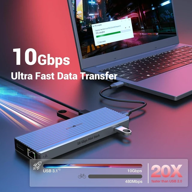 Alt view image 5 of 7 - USB C Docking Station, 15 in 2 USB C Hub, 2 HDMI, 1 VGA, 2 USB C Ports, USB C 3.0 Transfer Rates, 4 USB A Ports, 1 USB C PD Charging Port, Gigabit Ethernet, Audio in/Out, and SD/TF Card Slot