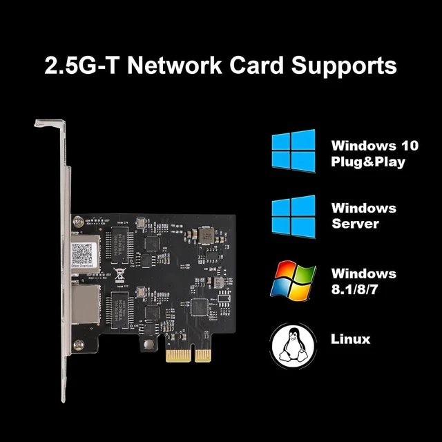 Alt view image 2 of 7 - 2.5Gbase-T PCIE NIC with Realtek RTL8125 Chip Dual RJ45 Port 2500/1000/100 Mbps Network Adapter PCIe X1 Ethernet Card for Windows/Windows Server/Linux