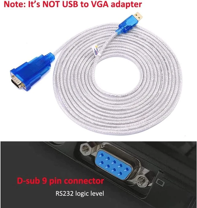 Alt view image 9 of 14 - USB to Serial Adapter Cable 16 ft DB9 Male RS232 to USB Cord with FTDI Chip Supports Windows 11 10 8 7 Mac Linux (5m)