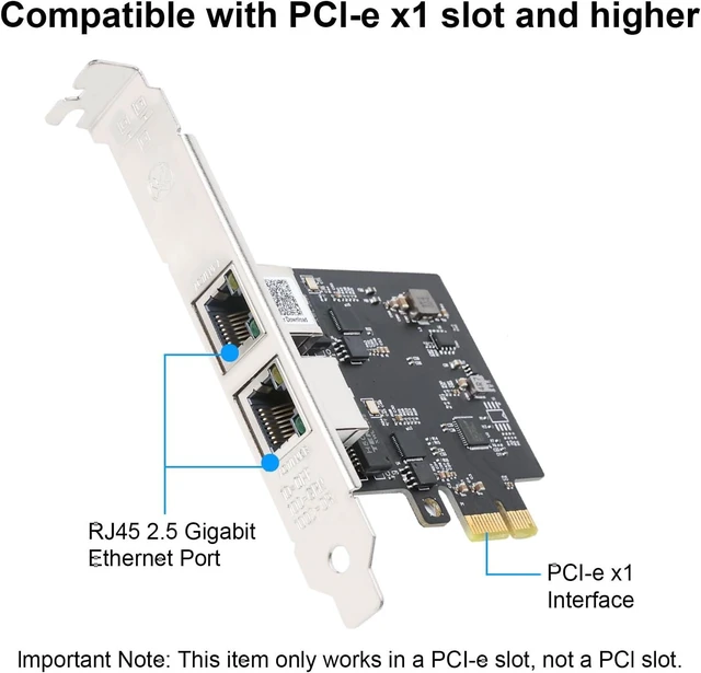 Alt view image 4 of 7 - 2.5Gbase-T PCIE NIC with Realtek RTL8125 Chip Dual RJ45 Port 2500/1000/100 Mbps Network Adapter PCIe X1 Ethernet Card for Windows/Windows Server/Linux