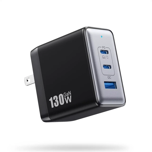 Main image of 130W USB C Charger Block,3-Port GaN Fast Charger,Compact Foldable Type C Fast Charging Wall Charger,PD QC 65W USB C Laptop Charger for MacBook Pro/Air,iPad Pro,iPhone16/15,Galaxy Series(Black)