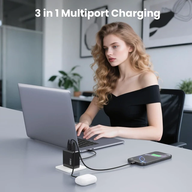 Alt view image 3 of 5 - 130W USB C Charger Block,3-Port GaN Fast Charger,Compact Foldable Type C Fast Charging Wall Charger,PD QC 65W USB C Laptop Charger for MacBook Pro/Air,iPad Pro,iPhone16/15,Galaxy Series(Black)