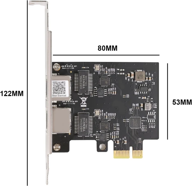 Alt view image 6 of 7 - 2.5Gbase-T PCIE NIC with Realtek RTL8125 Chip Dual RJ45 Port 2500/1000/100 Mbps Network Adapter PCIe X1 Ethernet Card for Windows/Windows Server/Linux