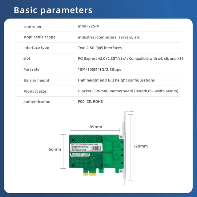 Alt view image 3 of 5 - Buacoz 2.5G Dual Port Gigabit Network Card,with Intel I225 Chip LAN NIC Card, 2500M Gigabit Dual RJ45 Ports Ethernet Server Adapter Support Windows 11/10 Windows Server 2022