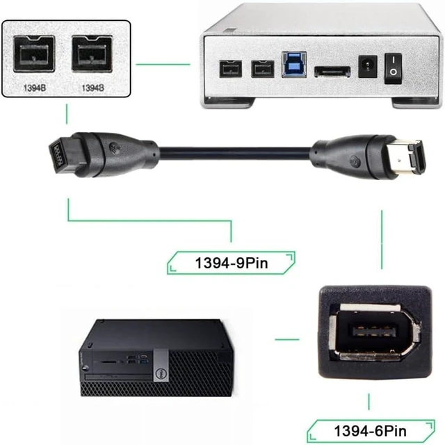 Alt view image 4 of 6 - 9 PIN / 6 PIN BETA FireWire 800 - FireWire 400 9-6 Cable IEEE 1394B 1.8m Black