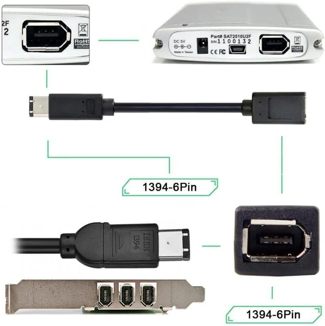 Alt view image 3 of 6 - IEEE 1394 6Pin Male to Female Extension Data Video Capture Card Firewire 400 to 400 Cable 20cm