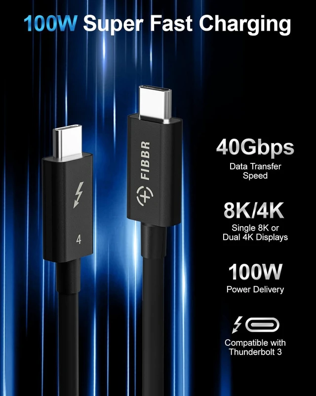 Alt view image 3 of 5 - FIBBR USB 4.0 Cable, Intel Certified Thunderbolt 4 USB C to C Cable, Supporting 40Gbps 8K@60Hz Display, 100W Power Delivery Charging