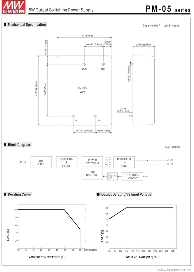 Alt view image 3 of 3 - MW Mean Well PM-05-5 5V 1A 5W Green Open Frame Single Output Switching Power Supply