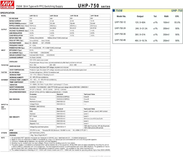 Alt view image 6 of 6 - UHP-750-12 Industrial Power Supply, 12V 60A 720W, Slim Fanless Design, 93.5% Efficiency, UL/TUV Certified, for Automation/Control Systems