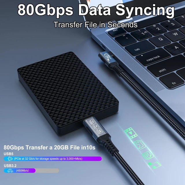 Alt view image 2 of 5 - HOTUTUKI 240w 80gbps USB c Cable Compatible with Thunderbolt 5 Cable Right Angle 6.6ft, 90 Degree USB C Cable, 8K/16k 60Hz usbc Monitor Cable for Thunderbolt 4,USB c Video