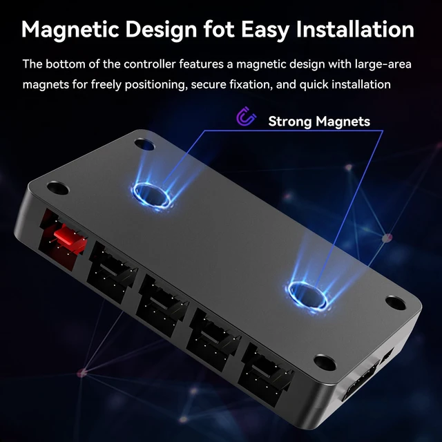 Alt view image 10 of 14 - 10-Port ARGB & PWM Fan Hub Controller - Magnetic Mount 5V/3PIN RGB PC Fan Hub with Remote Control, Chassis Key Control & SATA Power - Support 10 PWM Case Fans Splitter & ARGB Lighting Devices