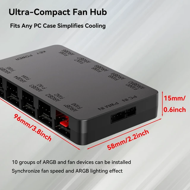 Alt view image 13 of 14 - 10-Port ARGB & PWM Fan Hub Controller - Magnetic Mount 5V/3PIN RGB PC Fan Hub with Remote Control, Chassis Key Control & SATA Power - Support 10 PWM Case Fans Splitter & ARGB Lighting Devices