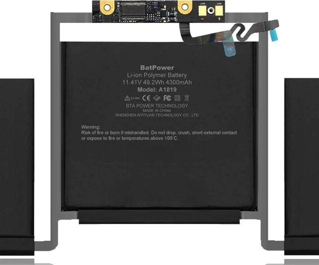 Alt view image 3 of 6 - BatPower A1819 Replacement Laptop Battery for Apple Late 2016 Mid 2017 MacBook Pro 13 A1706 EMC 3071 EMC 3163 Battery MacBook Pro 13" Four Thunderbolt 3 Ports A1706 Apple A1819 Battery 49.2Wh