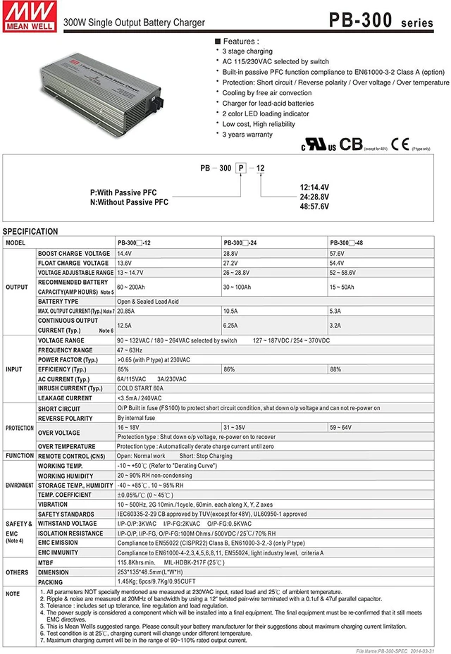 Alt view image 2 of 3 - MW Mean Well PB-300P-24 28.8V 10.5A Single Output Battery Charger