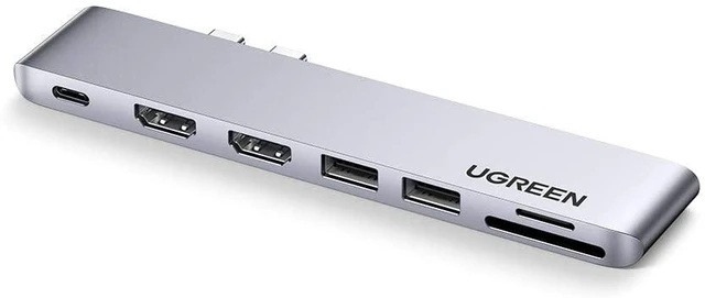 Main image of UGREEN USB C to Dual HDMI Adapter ?7 in 1 USB C Thunderbolt 3 Adapter to Dual HDMI 2 USB 3.0 100W PD Port USB C to SD TF Card?for MacBook Air 2020 2019 2018 MacBook Pro 2020 2019 2018 2017