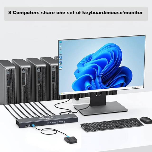 Alt view image 4 of 5 - KVM Switch HDMI 8 Port, MT-VIKI 4K@30Hz USB HDMI KVM Switch 8 in 1 Out w/KVM Cables, 4 USB 2.0 Hubs Desktop Selector IR Remote & Rack Ears
