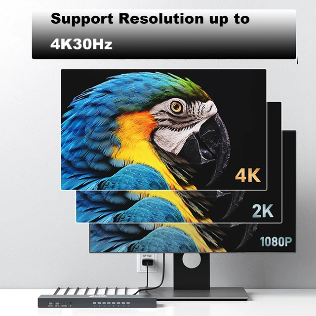 Alt view image 5 of 5 - KVM Switch HDMI 8 Port, MT-VIKI 4K@30Hz USB HDMI KVM Switch 8 in 1 Out w/KVM Cables, 4 USB 2.0 Hubs Desktop Selector IR Remote & Rack Ears
