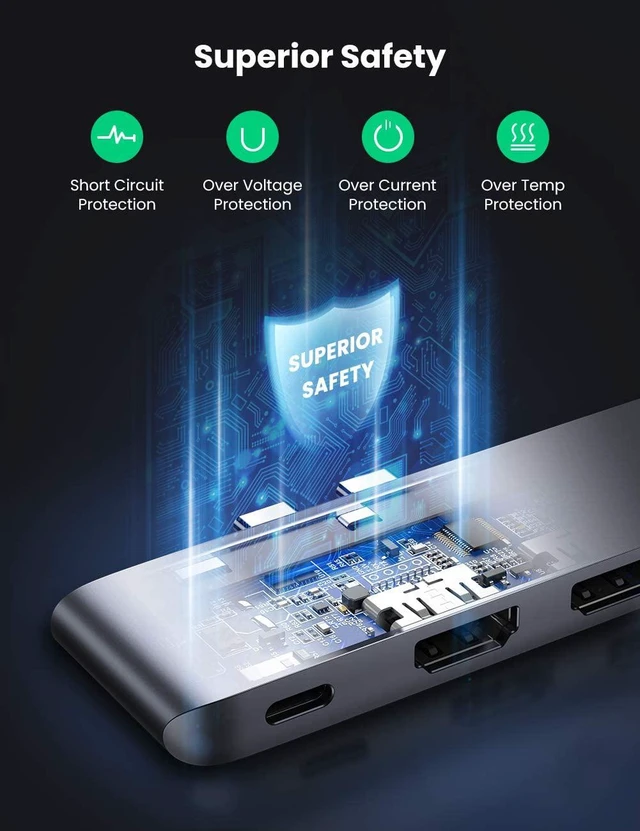 Alt view image 6 of 7 - UGREEN USB C to Dual HDMI Adapter ?7 in 1 USB C Thunderbolt 3 Adapter to Dual HDMI 2 USB 3.0 100W PD Port USB C to SD TF Card?for MacBook Air 2020 2019 2018 MacBook Pro 2020 2019 2018 2017