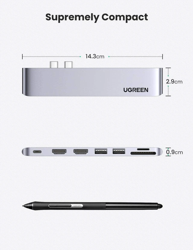 Alt view image 7 of 7 - UGREEN USB C to Dual HDMI Adapter ?7 in 1 USB C Thunderbolt 3 Adapter to Dual HDMI 2 USB 3.0 100W PD Port USB C to SD TF Card?for MacBook Air 2020 2019 2018 MacBook Pro 2020 2019 2018 2017