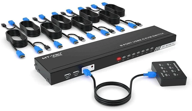 Main image of MT-VIKI 8 Ports KVM Switch HDMI, 4K @30Hz Rack Mount HDMI KVM Switch 8 in 1 Out w/KVM Cables & IR & Desktop Control & 4 USB 2.0 Hub eokCXOY