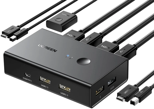 Alt view image 15 of 20 - HDMI KVM Switch 1 Monitor 2 Computers, with 4 USB Ports 4K@60Hz KVM Switches for Sharing One Monitor Keyboard Mouse Printer with 2 HDMI Cables, 2 USB Cables, Desktop Controller