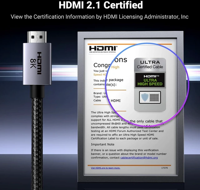 Alt view image 9 of 14 - 8K HDMI 2.1 Cable 48Gbps 6.6FT, Certified Ultra High Speed HDMI Cord Aluminum, 4K@240Hz 120Hz 10K 8K@60Hz, HDCP 2.2&2.3, eARC HDR 10 Dolby Compatible with PS5/Blu-ray/Roku TV/Switch 2/Mac mini