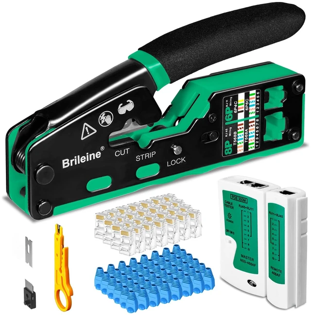 Alt view image 7 of 12 - RJ45 Crimp Tool Pass Through Kit Ethernet Crimper Cat5 Cat5e Cat6 Crimping Tool for RJ11/12 6P/8P with Network Lan Cable Tester, 50PCS CAT6 Connectors, 50PCS Boots, Mini Cable Stripper