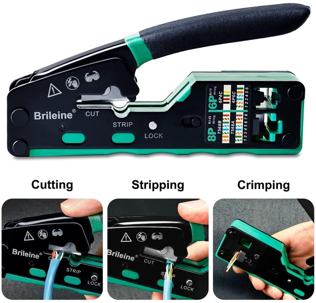 Alt view image 8 of 12 - RJ45 Crimp Tool Pass Through Kit Ethernet Crimper Cat5 Cat5e Cat6 Crimping Tool for RJ11/12 6P/8P with Network Lan Cable Tester, 50PCS CAT6 Connectors, 50PCS Boots, Mini Cable Stripper