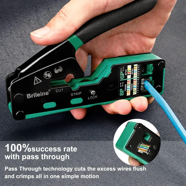 Alt view image 10 of 12 - RJ45 Crimp Tool Pass Through Kit Ethernet Crimper Cat5 Cat5e Cat6 Crimping Tool for RJ11/12 6P/8P with Network Lan Cable Tester, 50PCS CAT6 Connectors, 50PCS Boots, Mini Cable Stripper