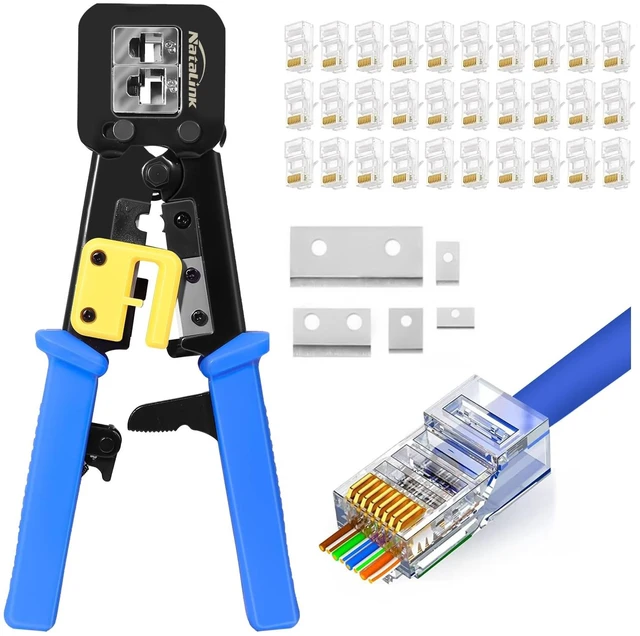 Alt view image 8 of 14 - Pass Through RJ45 Crimp Tool Cat 6 Cat 5E Cat 5 Ethernet Crimper All-in-One RJ45 Crimping Tool with 30 Pcs Cat6 RJ45 Pass Thru Connector and Replacement Blade