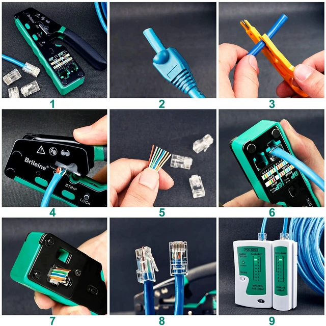 Alt view image 12 of 12 - RJ45 Crimp Tool Pass Through Kit Ethernet Crimper Cat5 Cat5e Cat6 Crimping Tool for RJ11/12 6P/8P with Network Lan Cable Tester, 50PCS CAT6 Connectors, 50PCS Boots, Mini Cable Stripper
