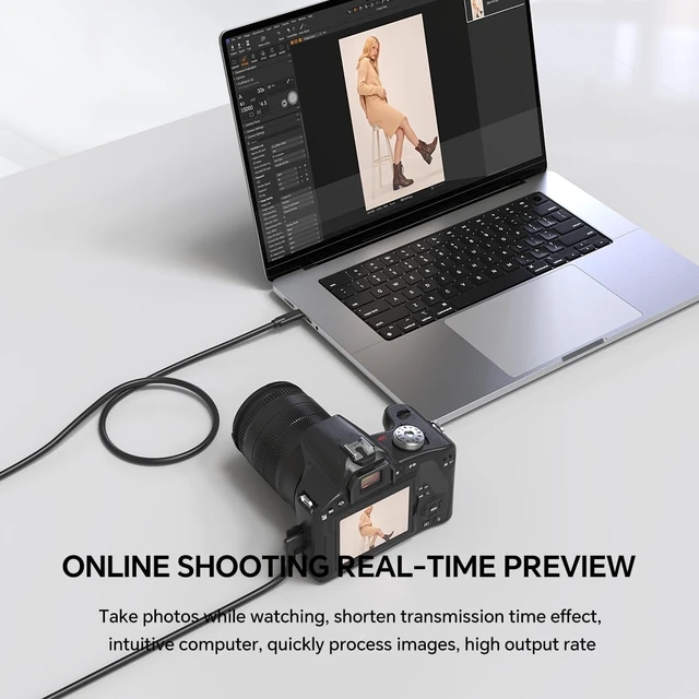 Alt view image 5 of 7 - USB-C to USB-C Camera Tethering Cable for Fast Data Transfer and Live Preview for Canon R5/R8/R6 Sony A9 III/A1 II/A1/A9 II Nikon ZF/Z8/Z9 etc (32ft)