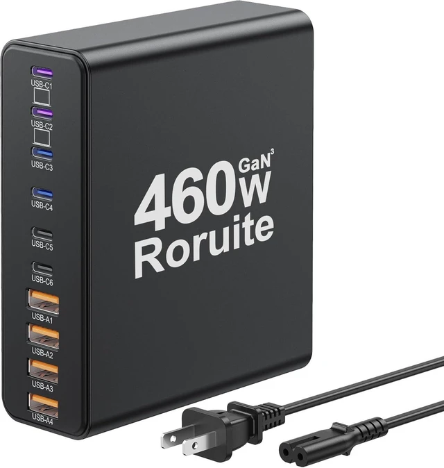 Main image of 460W USB C Charger Block 10-Port Charging Station GaN Fast Charger Block Type C & USB A Wall Charger Dual 65W Laptop Multiport for iPhone iPad MacBook Pro/Air Galaxy Android(Black)
