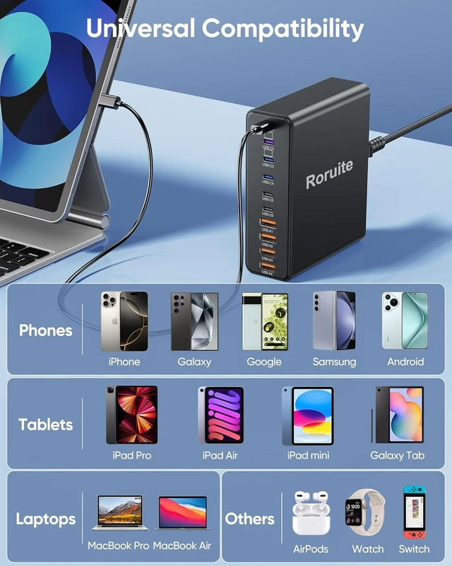 Alt view image 7 of 7 - 460W USB C Charger Block 10-Port Charging Station GaN Fast Charger Block Type C & USB A Wall Charger Dual 65W Laptop Multiport for iPhone iPad MacBook Pro/Air Galaxy Android(Black)