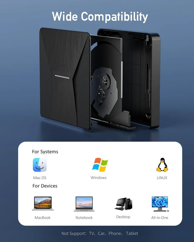 Alt view image 14 of 14 - External Blu-ray Drives for Laptop, External Blueray/dvd Drive for PC, USB 3.0 and Type-C Bluray Burner, CD DVD Blu Ray Disc Reader Writer Compatible with Windows XP/7/8/10, Laptop, Desktop, MacOS