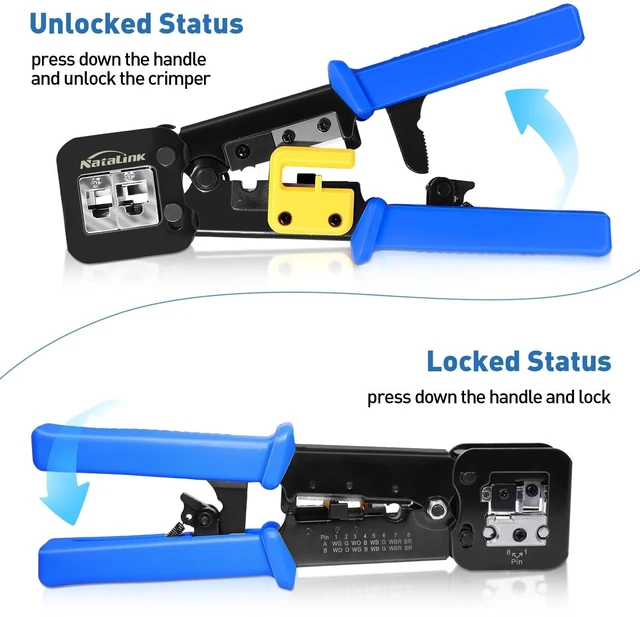 Alt view image 14 of 14 - Pass Through RJ45 Crimp Tool Cat 6 Cat 5E Cat 5 Ethernet Crimper All-in-One RJ45 Crimping Tool with 30 Pcs Cat6 RJ45 Pass Thru Connector and Replacement Blade