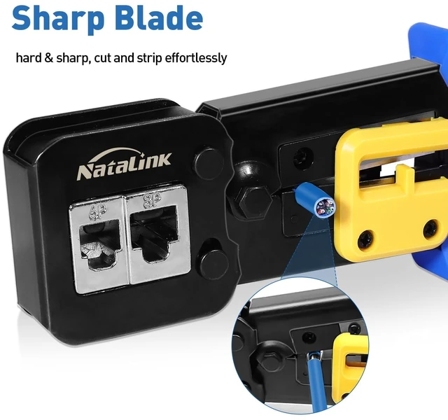 Alt view image 13 of 14 - Pass Through RJ45 Crimp Tool Cat 6 Cat 5E Cat 5 Ethernet Crimper All-in-One RJ45 Crimping Tool with 30 Pcs Cat6 RJ45 Pass Thru Connector and Replacement Blade