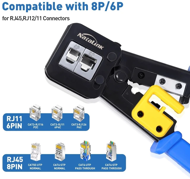 Alt view image 12 of 14 - Pass Through RJ45 Crimp Tool Cat 6 Cat 5E Cat 5 Ethernet Crimper All-in-One RJ45 Crimping Tool with 30 Pcs Cat6 RJ45 Pass Thru Connector and Replacement Blade