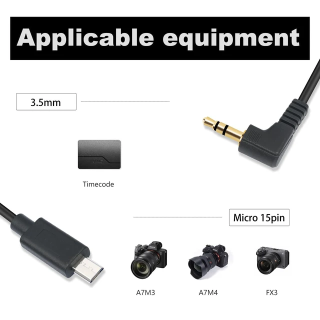Alt view image 2 of 5 - HUALEU 2Pack 1FT USB Micro 15pin to Right Angle 3.5mm timecode Cable;Camera timecode Cable for Sony FX3 FX-30 A7M3 A7M4 A7S2 A7S3