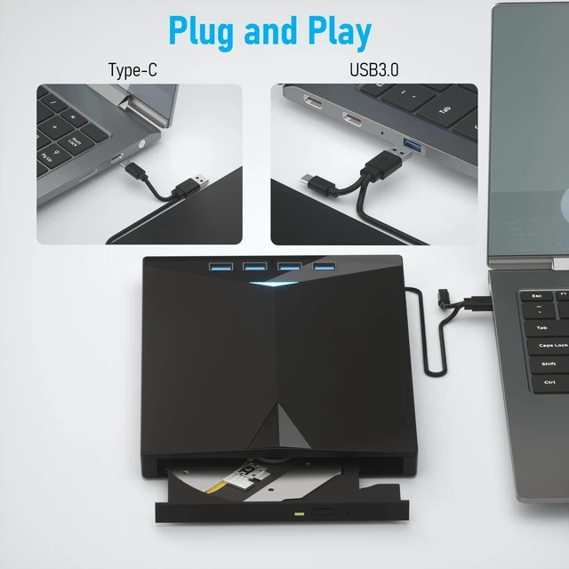 Alt view image 11 of 14 - External CD/DVD Drive for PC, Portable 7 in1 USB 3.0 CD Drive External Usb, CD Reader for PC CD Burner with 4 USB Ports and TF/SD Card Slots, External Dvd Burner for Windows 11/10/8/7/XP/Linux/MacOS