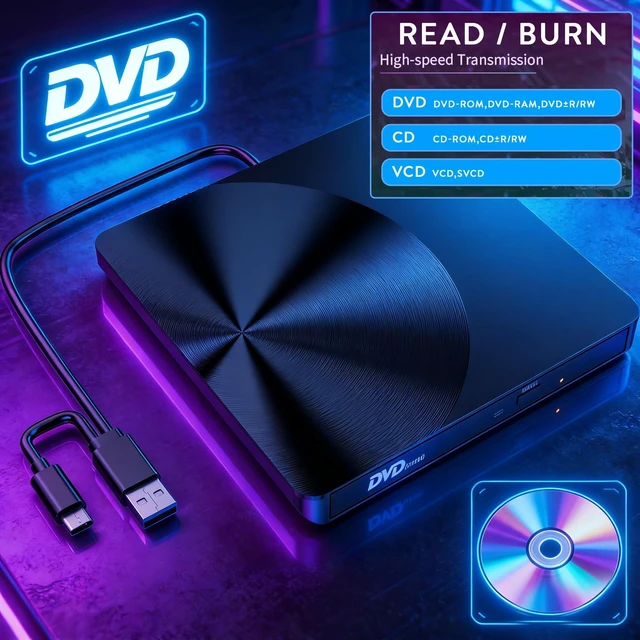 Alt view image 10 of 14 - Portable External CD/DVD Drive, USB 3.0 & USB C CD Burner +/-RW RW Burner CD ROM Reader Writer Disk Duplicator Optical Drive for Laptop Desktop PC Windows 11/10/8/7 Apple Mac Pro MacBook Mac Linux