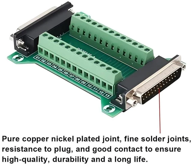 Alt view image 3 of 5 - Willwewon 2PCS DB25 Male Female Connector in One Breakout Board, RS232 D-SUB Serial to 25-pin Port Adapter Module