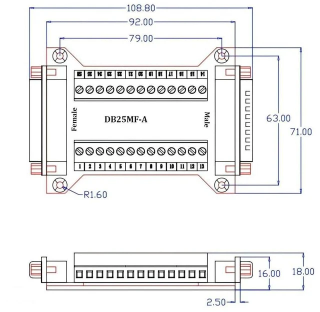 Alt view image 4 of 5 - Willwewon 2PCS DB25 Male Female Connector in One Breakout Board, RS232 D-SUB Serial to 25-pin Port Adapter Module